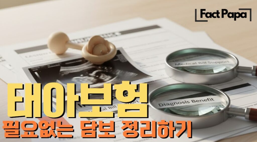 보험 제안서 위로 빨간색 'X' 표시와 함께 '태아보험 삭제 담보 리스트'라고 적힌 팩트파파 블로그 마지막 편 대표 이미지